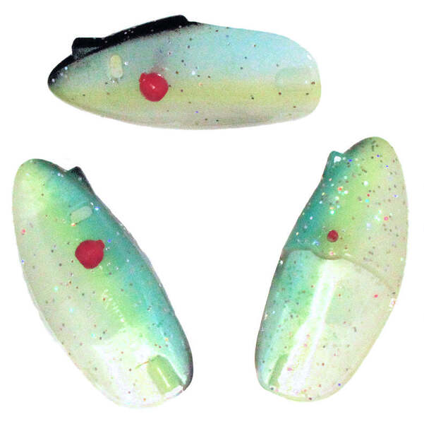 Krippled Anchovy Unrigged 3-pack, #237- Green-Black-Glitter on Glow