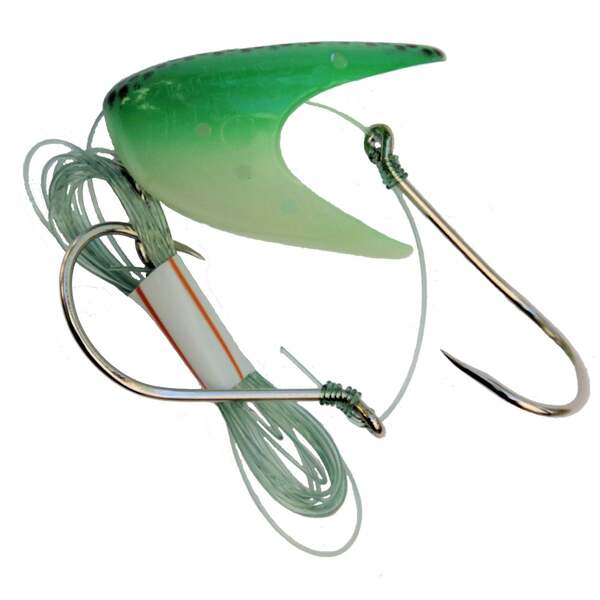 Krippled Herring #1 Barbless Tandem, #632 Green-Black Scale on Glow